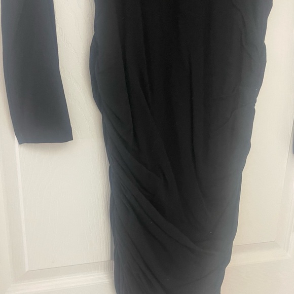 Express Long Sleeve Basic Black Mini Dress with Side Ruching Detail - Picture 2 of 5